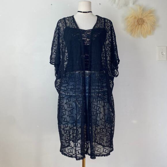 Torrid Womens Black Sheer Mesh Open Cardigan Size 0 Large Whimsigoth Witchy Goth - Picture 2 of 9